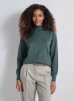 Pulover cu guler înalt elasticitate mâneci lungi verde B.YOUNG femeie