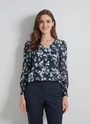 Bluză țesătură poplin mâneci lungi albastru KAFFE femeie