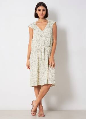 Rochie midi imprimeu floral fără mâneci verde ICHI femeie
