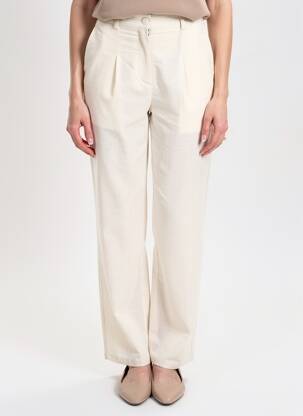 Pantalon drept țesătură crep talie înaltă bej DAPHNEA femeie
