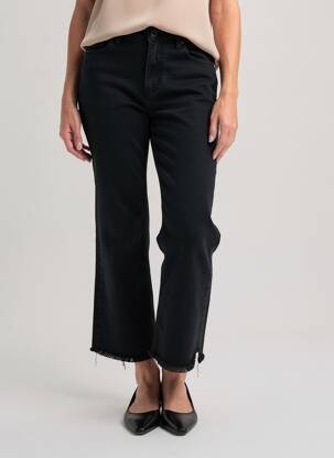 Pantalon drept închidere cu fermoar sub clapetă cu nasturi negru 3D femeie