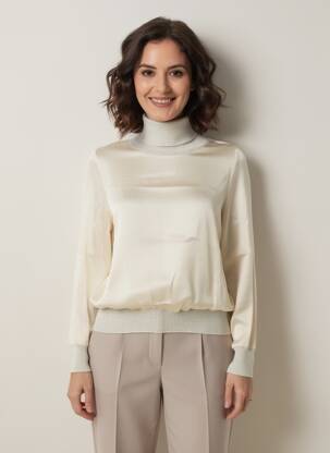 Top mâneci lungi bej TRICOT CHIC femeie