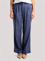 Pantalon larg închidere cu fermoar sub clapetă cu nasturi talie înaltă albastru ICHI femeie