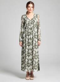 Rochie lungă imprimeu fantezie mâneci lungi verde TIFFOSI femeie
