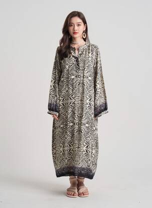 Rochie lungă mâneci lungi mâneci lungi negru PAPILLONNE femeie