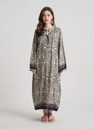Rochie lungă imprimeu fantezie mâneci lungi negru PAPILLONNE femeie