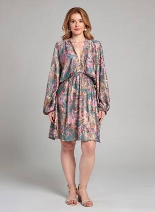Rochie midi imprimeu fantezie mâneci lungi verde FLAMANT ROSE femeie