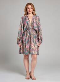 Rochie midi imprimeu fantezie mâneci lungi verde FLAMANT ROSE femeie