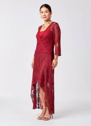 Rochie lungă croială cambrată mâneci 3/4 roșu LONDON LOOK femeie