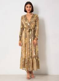 Rochie lungă mâneci lungi mâneci lungi maro JUS DE POM femme