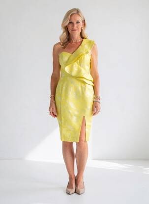 Rochie midi imprimeu fantezie fără mâneci galben F & P femme