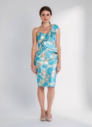 Rochie midi imprimeu fantezie fără mâneci albastru F & P femme