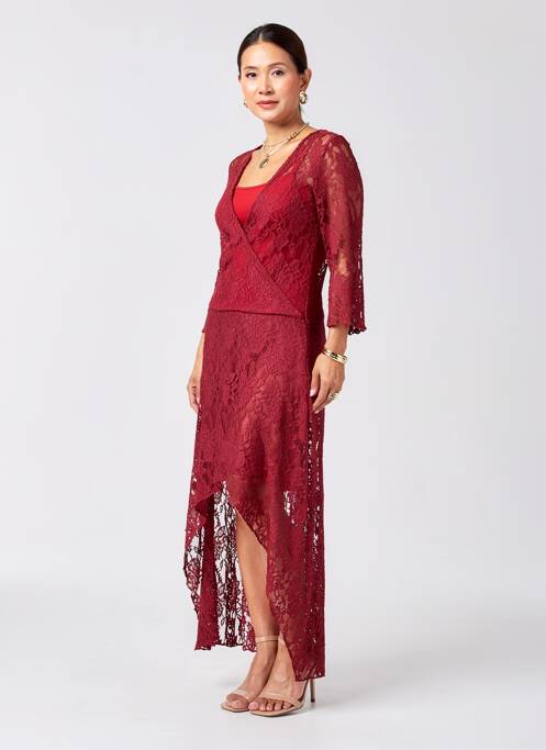 Rochie lungă croială cambrată mâneci 3/4 roșu LONDON LOOK femme