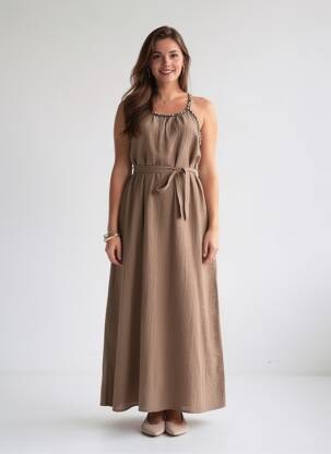 Rochie lungă fără mâneci fără mâneci maro LAMIAR femeie