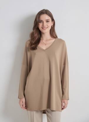 Rochie pulover croială dreaptă mâneci lungi maro MAT. femeie