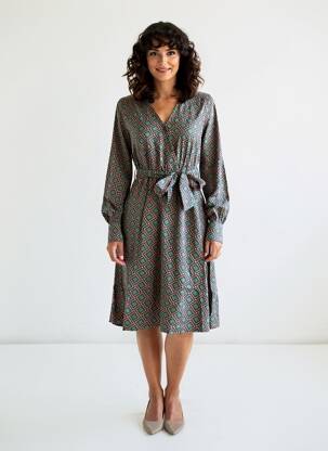 Rochie midi imprimeu fantezie mâneci lungi verde ZIBI LONDON femeie