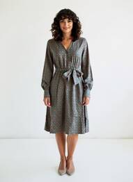 Rochie midi imprimeu fantezie mâneci lungi verde ZIBI LONDON femeie