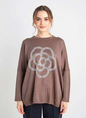 Rochie pulover guler rotund mâneci lungi maro LAMIAR femeie