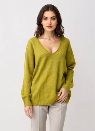 Pulover guler în v mâneci lungi verde MAT. femme
