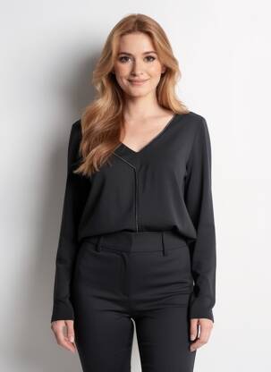 Bluză țesătură poplin mâneci lungi negru AN II VITO femeie