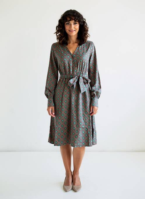 Rochie midi imprimeu fantezie mâneci lungi verde ZIBI LONDON femme
