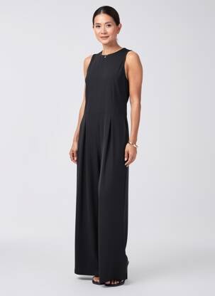 Salopetă-pantalon croială fluidă fără mâneci negru MAT. femeie