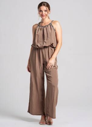 Salopetă-pantalon croială fluidă bretele subțiri maro LAMIAR femeie