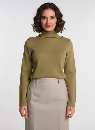 Pulover cu guler înalt croială cambrată mâneci lungi verde YAYA femeie