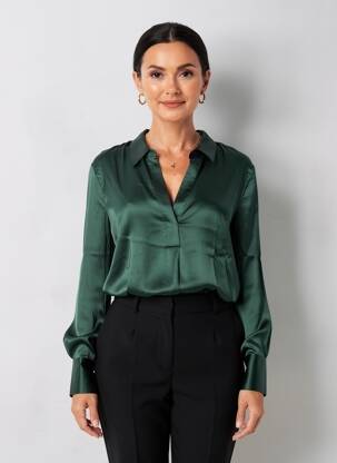 Bluză manșete cu nasturi și deschidere mâneci lungi verde YAYA femeie