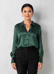 Bluză manșete cu nasturi și deschidere mâneci lungi verde YAYA femeie