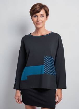 Pulover croială dreaptă mâneci lungi negru FRANCK ANNA femeie