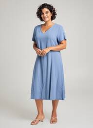 Rochie midi mâneci scurte mâneci scurte albastru GEVANA femeie