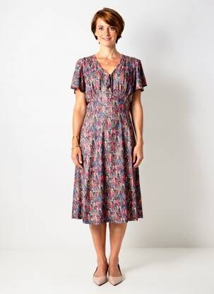 Rochie midi imprimeu fantezie mâneci scurte roz GEVANA femeie