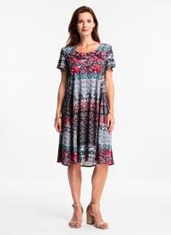 Rochie midi imprimeu fantezie mâneci scurte negru GEVANA femeie
