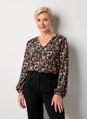 Bluză țesătură poplin mâneci lungi negru GEVANA femeie