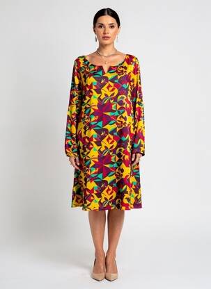 Rochie midi croială fluidă mâneci lungi violet LA FIANCÉE femeie