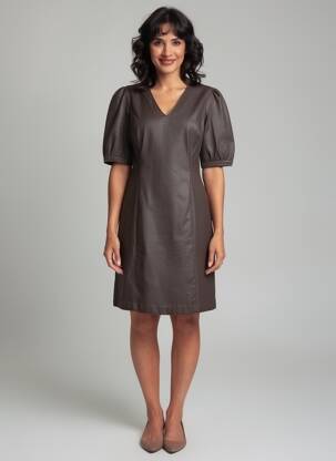 Rochie midi mâneci scurte mâneci scurte maro CREAM femeie