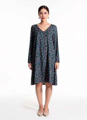 Rochie midi imprimeu fantezie mâneci lungi albastru LA FIANCÉE femeie