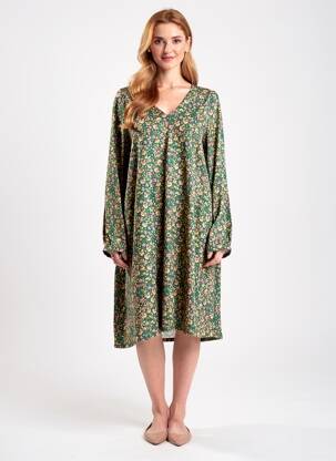 Rochie midi imprimeu floral mâneci lungi verde LA FIANCÉE femeie