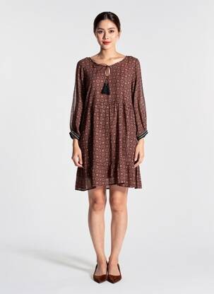 Rochie scurtă croială fluidă mâneci 3/4 maro CREAM femeie