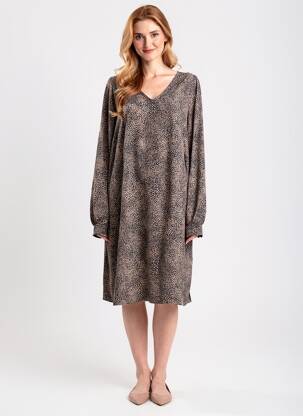 Rochie midi imprimeu fantezie mâneci lungi negru CREAM femeie