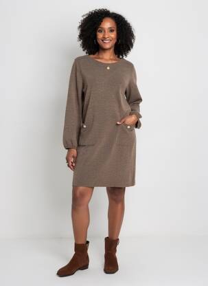 Rochie pulover croială dreaptă mâneci lungi gri MALOKA femeie