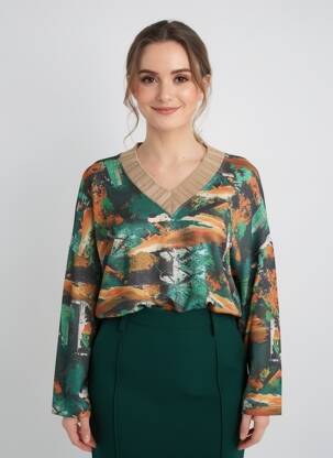 Pulover croială dreaptă mâneci lungi verde MALOKA femeie