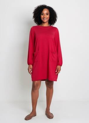 Rochie scurtă croială fluidă mâneci lungi roșu MALOKA femeie