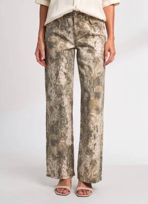 Pantalon drept închidere cu fermoar sub clapetă cu nasturi maro CREAM femeie