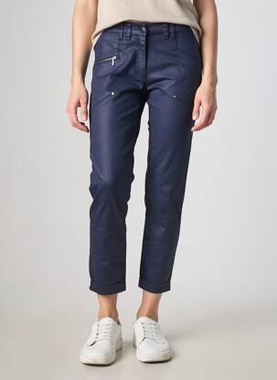 Pantalon 7/8 închidere cu fermoar sub clapetă cu nasturi albastru FLEUR DE SEL femeie