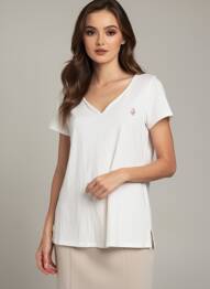 Tricou serigrafie flockată mâneci scurte alb SUN VALLEY femeie