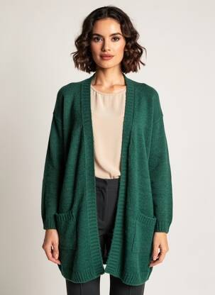 Vestă cu mâneci lungi tricotaj din plasă verde NIU femeie