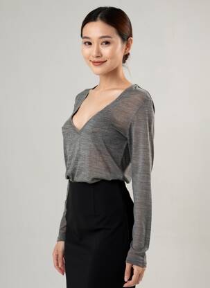 Tricou mâneci lungi mâneci lungi gri SEMICOUTURE femeie