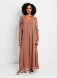 Rochie lungă imprimeu fantezie mâneci lungi maro ATTIC AND BARN femeie